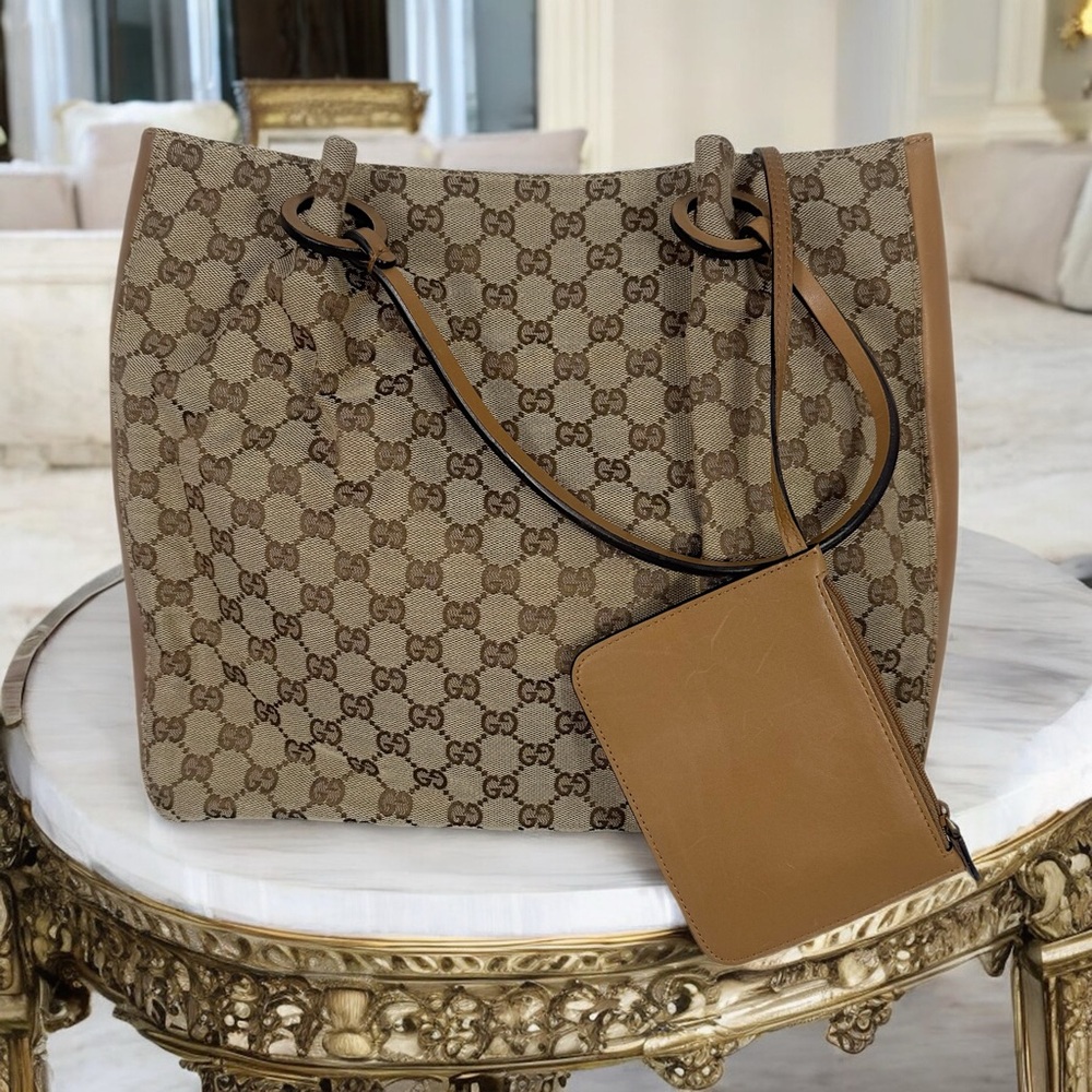 GUCCI GG monogram w/leather incl pouch very good cond Large vintage style - Picture 2 of 15